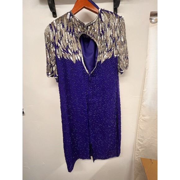 Vintage Formal Sequins Silk Beaded Dress Stenay 80’s Glamour Scallop Sleeves 14 - Picture 9 of 16